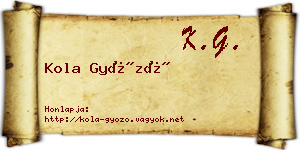 Kola Győző névjegykártya